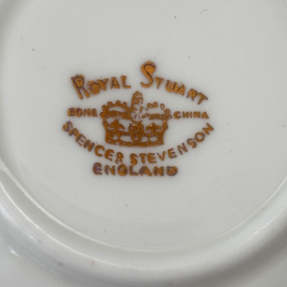Royal Stuart Spencer Stevenson Pink Floral Dainty Teacup Saucer England Set of 2 - Picture 7 of 9